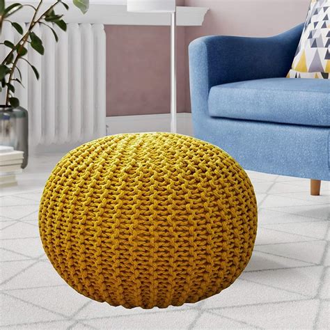 NTS® Round Pouffe Grey Pouffe for Living Room India Cotton 48 x 48x 33 ...