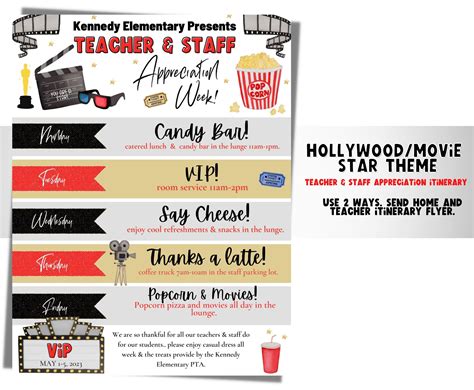 Hollywood movie star teacher appreciation week itinerary flyer template ...