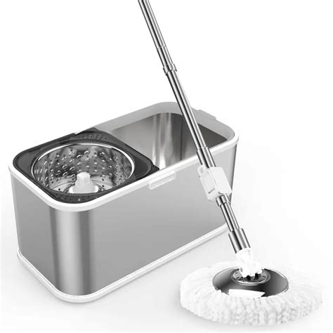 Spin Mop with Bucket, Stainless Steel Body with SS Wringer Basket and 2 ...