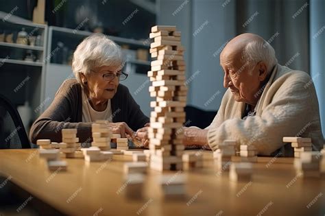 Premium AI Image | Pair old people playing jenga created with Generative AI technology