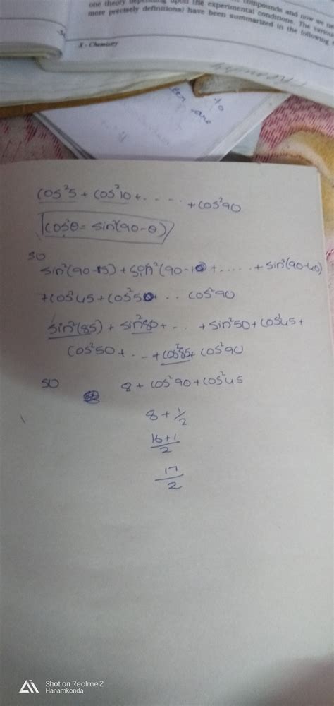 [Expert Verified] cos square 5 + cos square 10 + cos square 15 + 1 ...