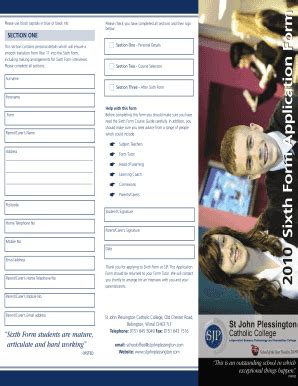 Fillable Online 2010 Sixth Form Application Form Please use block ...