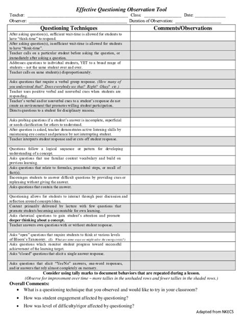 Fillable Online Effective Questioning Observation Tool Fax Email Print ...