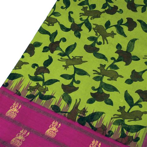 Parrot Green Pen Kalamkari Silk Saree