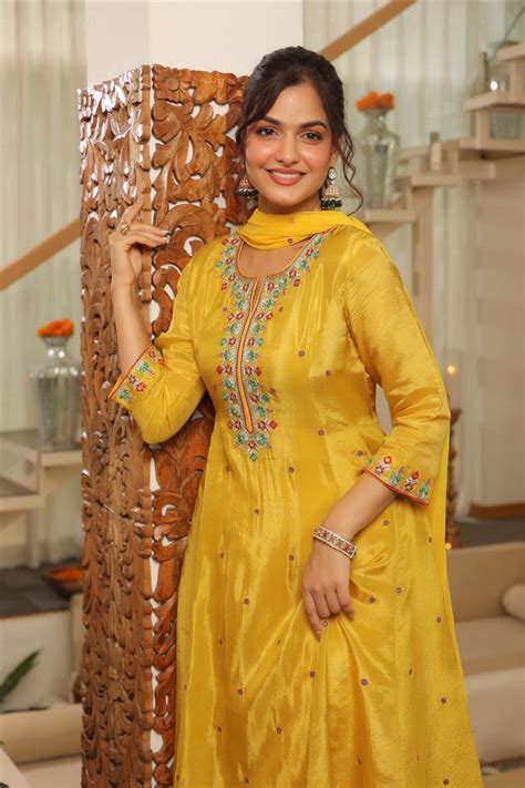 Yellow Shimmer Tissue Embroidered Anarkali Suit Set – SCAKHI