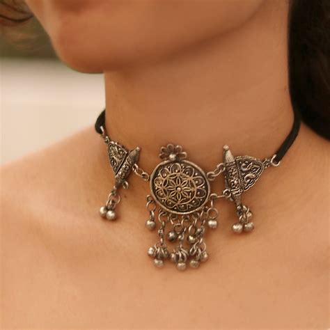 Buy Teejh Silver Oxidised Choker Necklace for Women