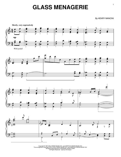 Henry Mancini "Glass Menagerie" Sheet Music PDF Notes, Chords ...