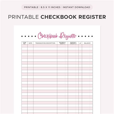 Printable Checkbook Register | Cute Checkbook Register | Printable ...