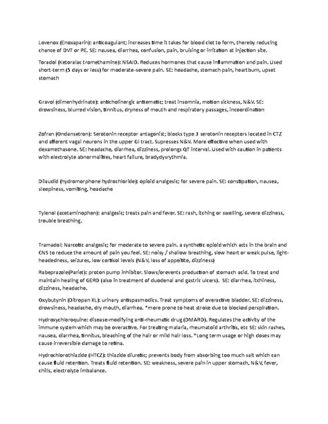 Meds L and D common meds and side effects - Lovenox (Enoxaparin): anticoagulant; increases time ...