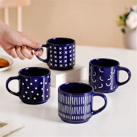Buy Nestasia Stackable Ceramic Cups Set of 4 (220 ml) | Microwave ...