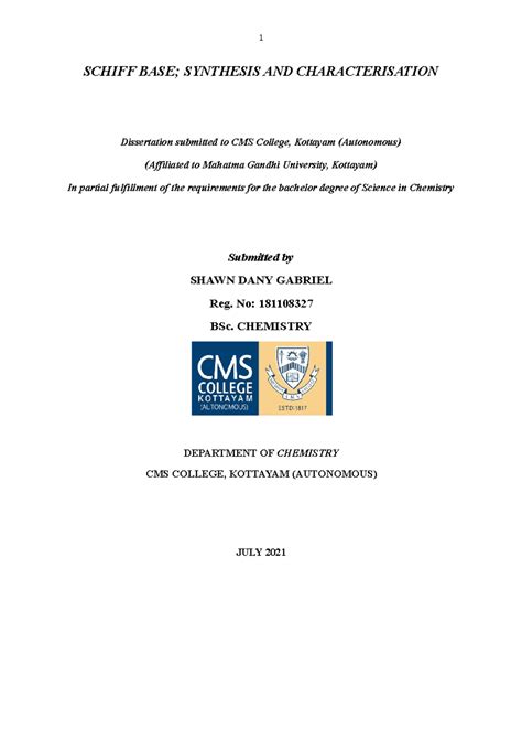 SCH 101 Final Project Report: Schiff Base Synthesis & Applications ...