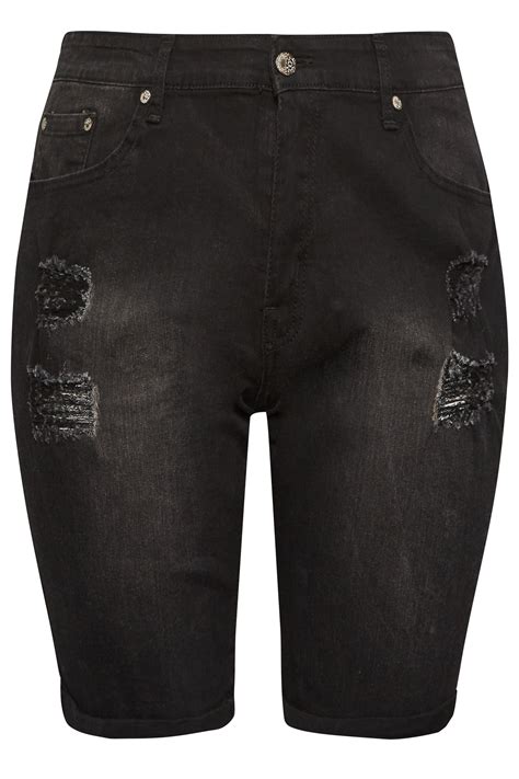 YOURS Plus Size Black Distressed Denim Shorts | Yours Clothing