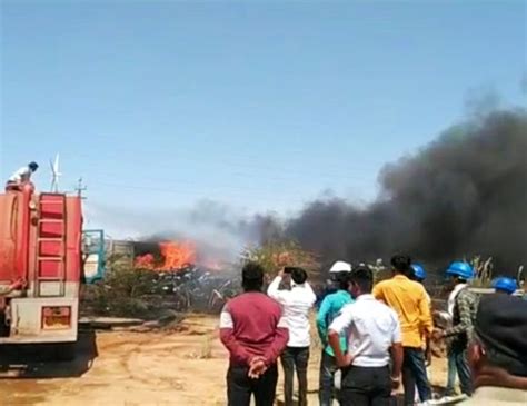 A fire broke out at Vij sub station of a windmill unit near Meghpar in ...
