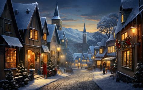 Snowy Village Wallpaper