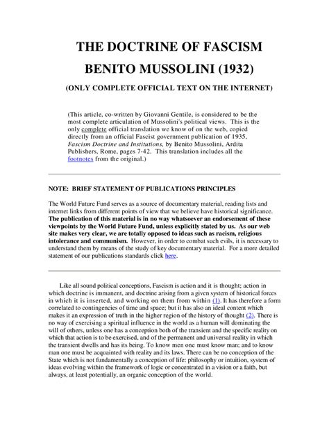 THE DOCTRINE OF FASCISM BENITO MUSSOLINI (1932) | Schemes and Mind Maps ...