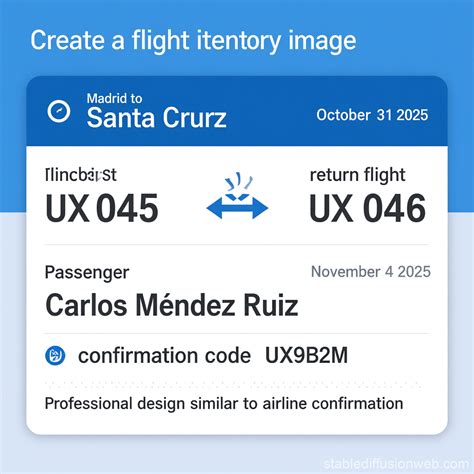 create a flight itinerary image in spanish with blue and white colors ...