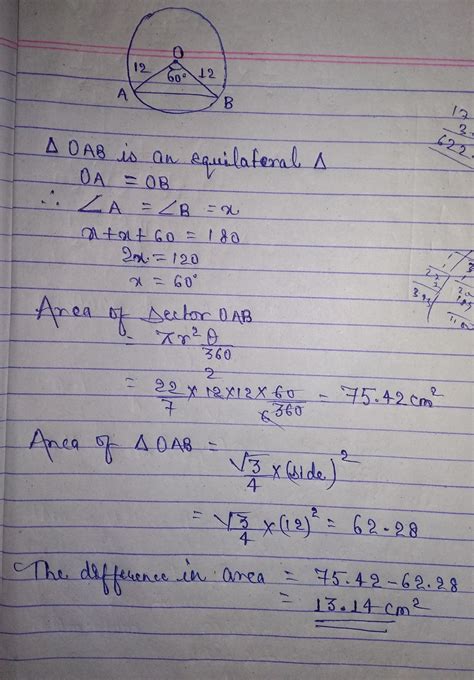 OAB is a sector of the circle with center O and radius 12cm. if m angle ...