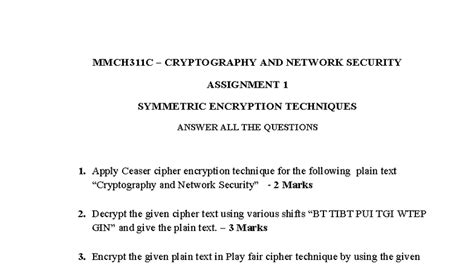 MMCH311C Cryptography & Network Security Assignment 1: Symmetric ...