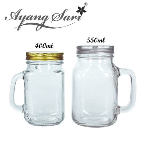 Square Handle Glass Jar 400/550ML with Gold Cap/Botol Jus | Shopee ...