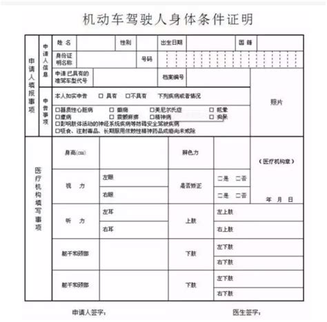 机动车驾驶人身体条件证明表Excel模板下载_熊猫办公