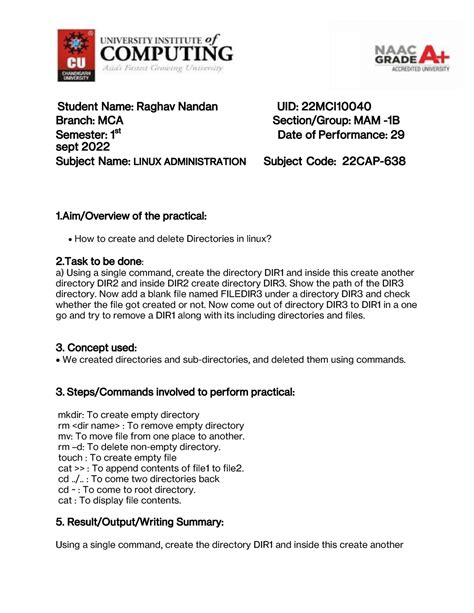 Linux 1 - Worksheet - Student Name: Raghav Nandan UID: 22 MCI 10040 ...