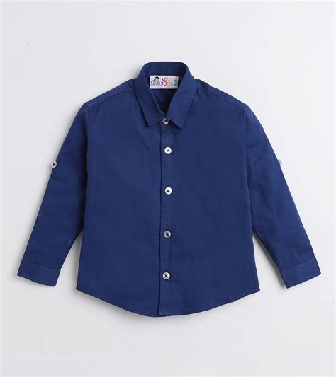 Blue Solid Pure Cotton Full Sleeve Shirt - koochi Poochi