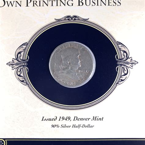1949-D Silver Franklin Half Dollar PLUS 1959 Historic 3c Stamp on 5" x ...