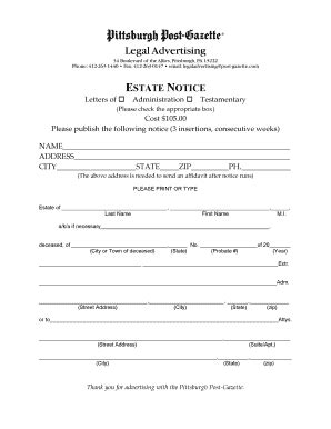 ESTATE NOTICE - Pittsburgh Post-Gazette - Fill and Sign Printable ...