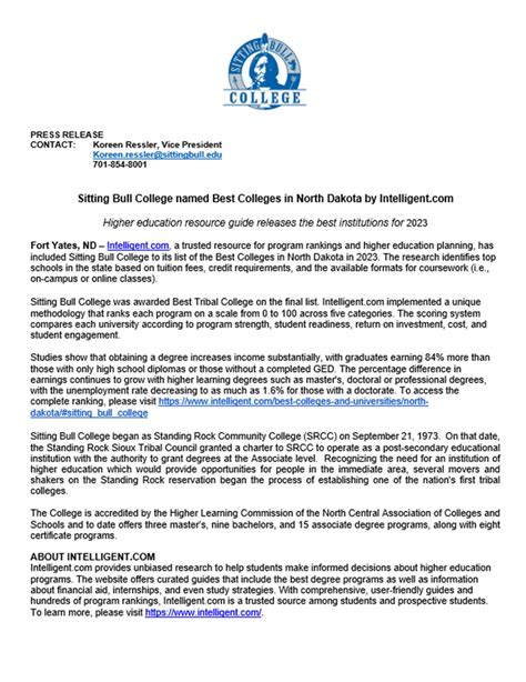 Press Release: Sitting Bull College named Best Colleges in North Dakota ...