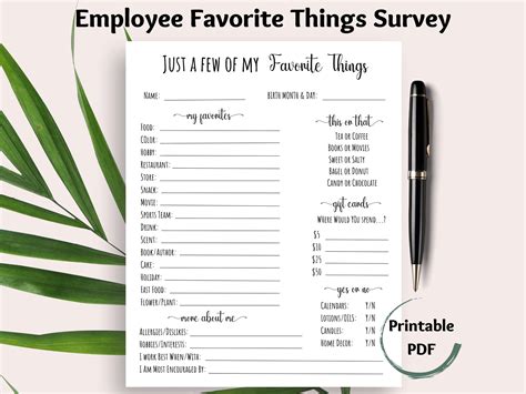 Free Printable Employee Favorite Things List | Fanny Printable