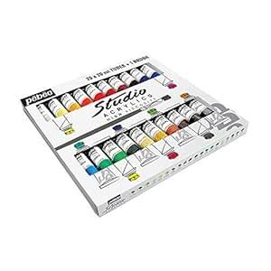 Pebeo Studio Acrylics Assorted 20-Milliliter Tubes Including 1 Brush ...