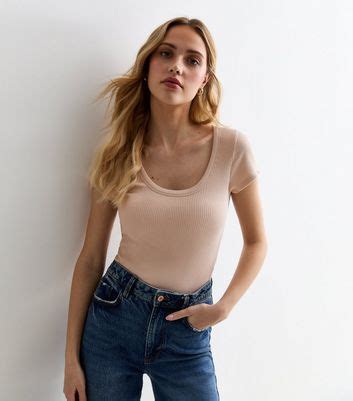 Brown Ribbed Scoop-Neck T-Shirt | New Look