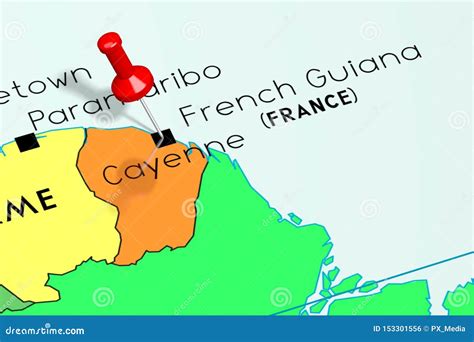 French Guiana, Cayenne - Capital City, Pinned on Political Map Stock Illustration - Illustration ...