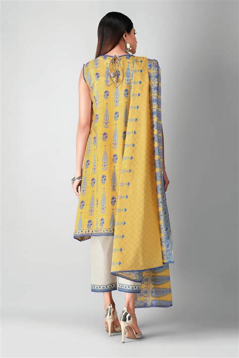 Khaadi Printed 3 Piece · Full Suit – A21308 Yellow – YourLibaas