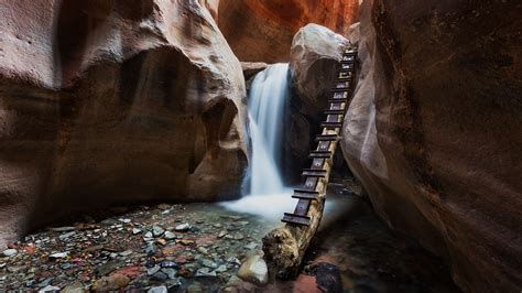 ladder, spring, canyon, Utah, Kanarraville Falls, hiking, rocks, long ...