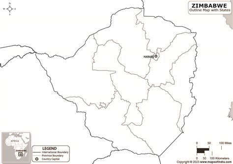 Zimbabwe Outline Map | Zimbabwe Outline Map with State Boundaries