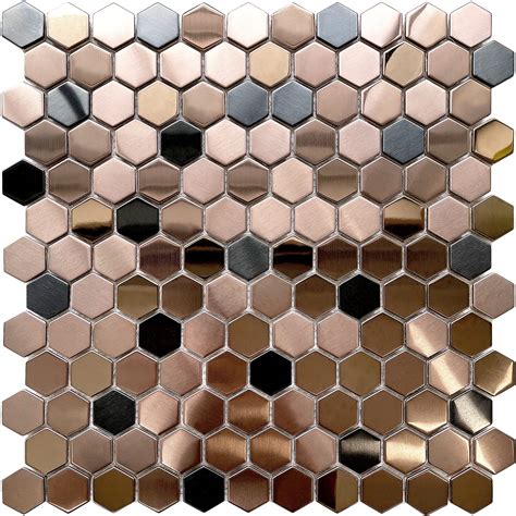 Buy Blujellyfish Hexagon Stainless Steel Brushed Mosaic Tile Bronze ...