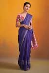 Buy Purple 100% Handloom Linen Striped Shiza Saree For Women by ...