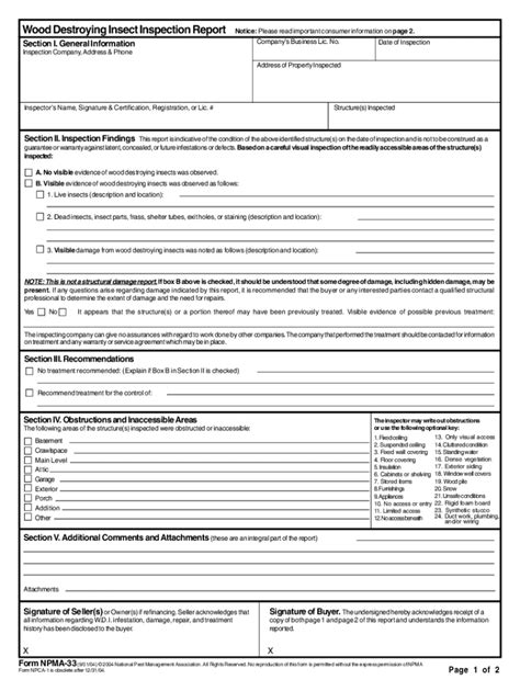 Wood Destroying Insect Inspection Report - Blank Fillable Template ...