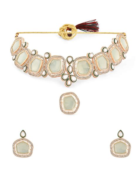 Buy ZAVERI PEARLS Mint Green Stones Dazzling Austrian Diamonds Kundan ...