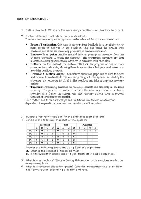 303 - Question Bank for CIE-2: Deadlock & File Operations Solutions ...