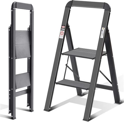 KINGRACK Step Ladder, 2 Steps, Folding Step Ladder with Handrail, Non ...