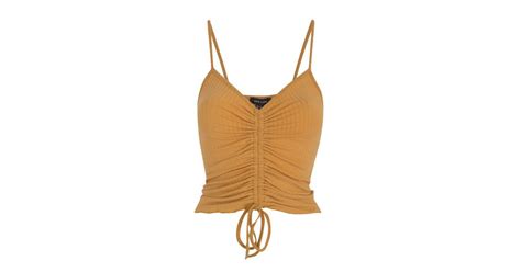 Yellow Ribbed Ruched Front Cami | New Look