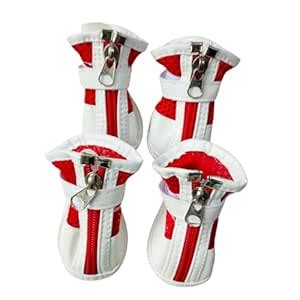 KTOO Dog Boots with Reflective Anti-Slip Sole White and Red with Zip ...