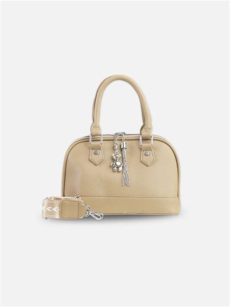Tan Faux Leather Satchel with Tassel Charm – Kasabag.in