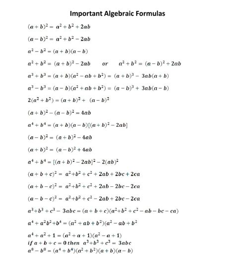 algebra class 10th ssc all formulas - Brainly.in