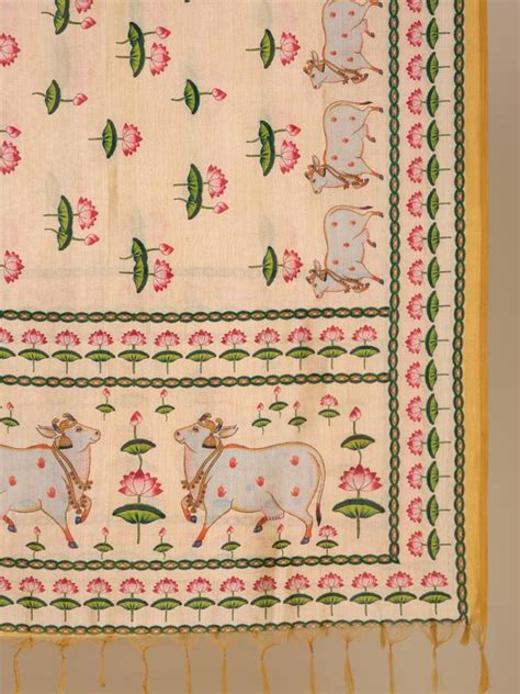 Ethnic Pichwai Printed Cream & Multi Assam Silk Dupatta – Dupatta Bazaar