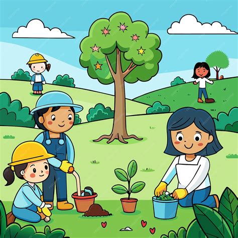 Community Planting Trees Cartoon 的图像结果