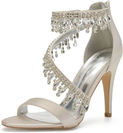 Buy IN4 Wedding Shoes for Bride High Heels Sandals Ankle Strap Crystal ...
