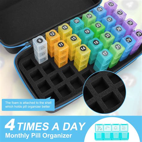 Yewltvep Monthly Pill Organizer 4 Times a Day, Pill Box Organizer with ...